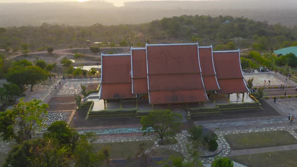 Aerial view of Wat Sirindhorn Wararam or Wat Phu Prao temple in Ubon Ratchathani, Thailand