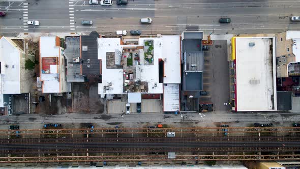 Top Down Aerial View Above City Streets and Buildings in Chicago