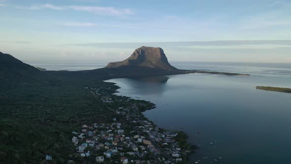 Beautiful Bird'seye View of Mount Le Morne Brabant and the Waves of the Indian Ocean in Mauritius