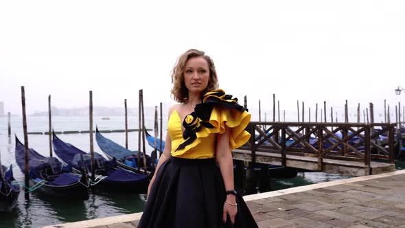 Lady in Designer Dress Poses Prepared for Venice Masquerade