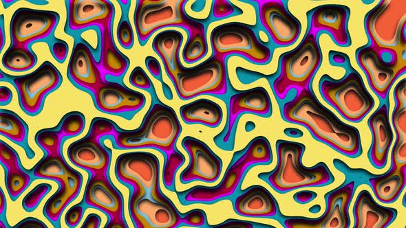 Psychedelic yellow multicolor pattern background animation. Wavy pattern, abstract wallpaper