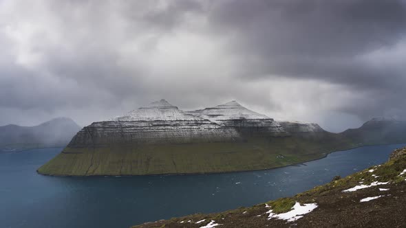 Timelapse of Clouds Moving Above the Island of Kalsoy on Faroe Island