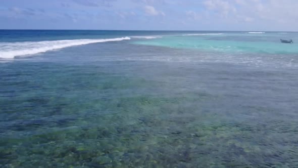 Aerial scenery of tropical seashore beach trip by lagoon with sand background