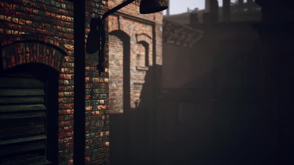 Abandoned Industrial Factory Buildings at Sunset alt