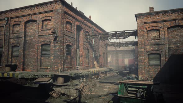 Abandoned Industrial Factory Buildings at Sunset