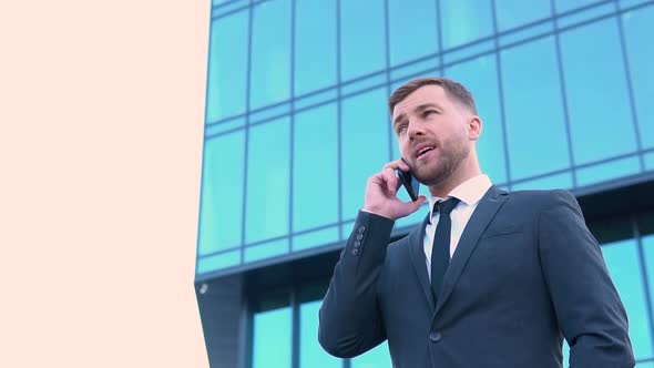 Portrait of Happy Business Man Calling Phone Outdoor