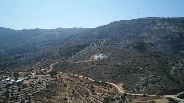 Mylopotas on the island of Ios in the Cyclades in Greece seen from the sky