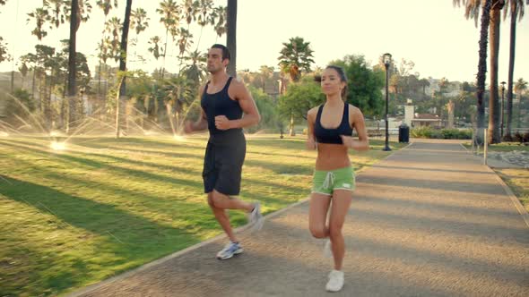 Jogging Slow-Motion Athletic Couple Workout