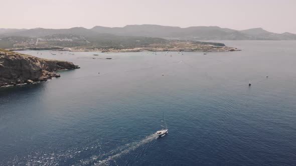 Aerial View of Two Yachts Near Ibiza Es Vedra and Vedranell Islands