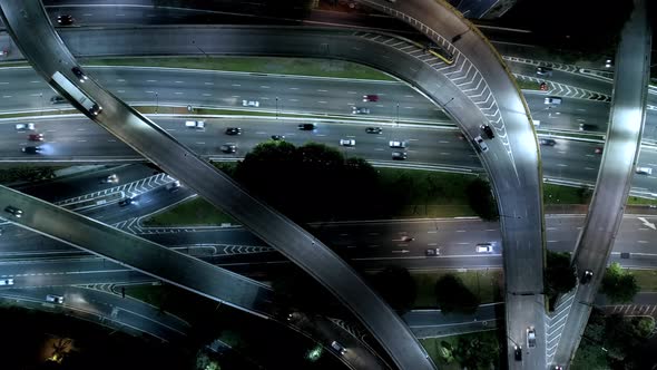 Aerial view of the traffic in the biggest avenue of Sao Paulo, Sao Paulo, Brazil