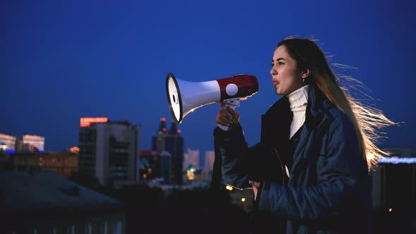 Aggressive Woman Femenist Shout Loudspeaker Fight Gender Rights