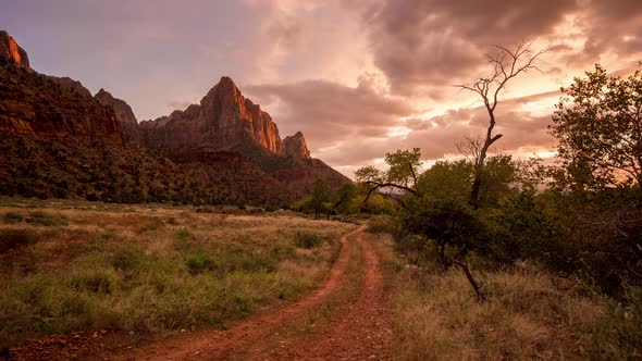 Colorful time lapse at sunset in Zion National Park Utah