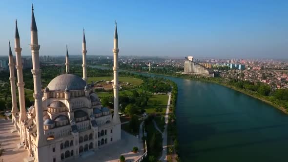 Islamic Cityscape View Of Adana City And Seyhan River, Turkey