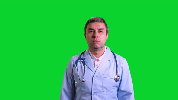 Young Doctor Stand and Smile on Green Chroma Key Background