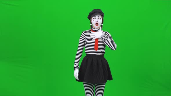 Mime Girl Making Faces and Gesticulating