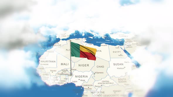 Benin Map And Flag With Clouds