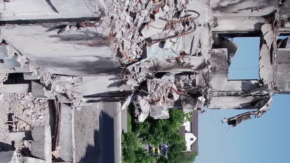 Vertical Video of a Destroyed Residential Building During the War in Ukraine