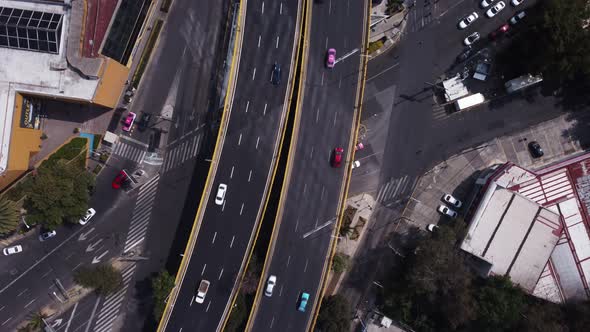 Top down view of traffic in a high pass in Mexico City