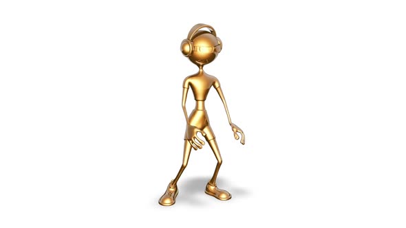 3D Gold Man Dance 11  Looped on White