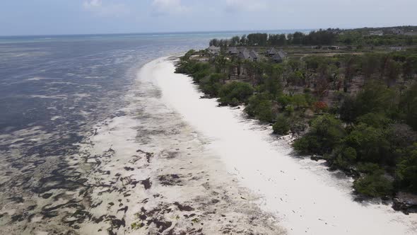 Aerial View of Low Tide in the Ocean Near the Coast of Zanzibar Tanzania Slow Motion