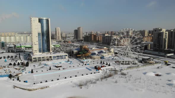 Ferris Wheel in Tatarstan Kazan Winter Aerial View