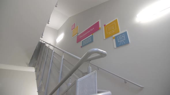 Information and Pictures for Children on Staircase in School