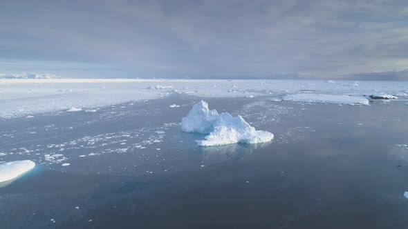 Antarctica Iceberg in Brash Ice Aerial View