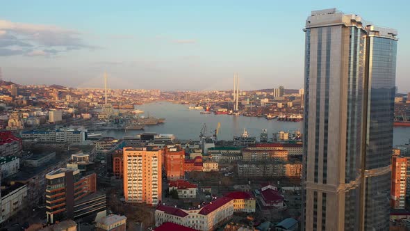 View of the Railway and Sea Terminal Buildings in the Center of Vladivostok