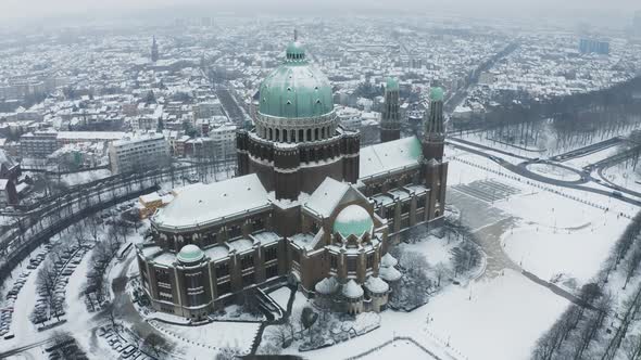 Aerial view of Basilique National du Sacre Coeur a Koekelberg, Belgium.