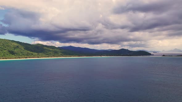 Drone Flight Over Blue Sea Towards Palawan Island