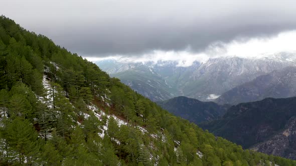 Soft Winter in the Mountains Aerial View 4 K