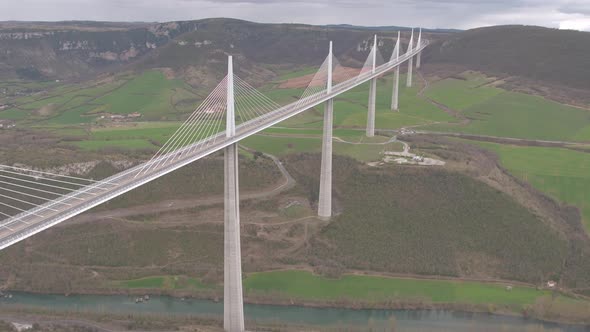 Aerial view of the long Millau Viaduct