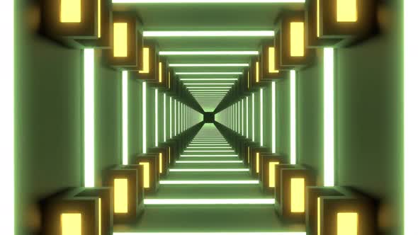 Tunnel with Square Shapes in Neon Lights