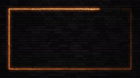 Yellow burning abstract seamless looped rectangle border on a brick wall