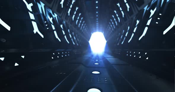 Spaceship Tunnel With Light And Sparkles