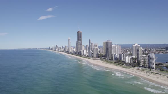 Skyline Of Surfers Paradise And Scenic Beach On Gold Coast, Queensland, Australia - aerial drone sho