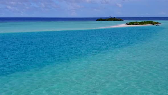 Drone travel of sea view beach trip by blue sea with sand background