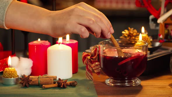 Mulled Wine in Glass Mug Gluhwein Closeup