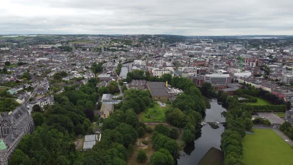 Cork city Ireland rising aerial drone view