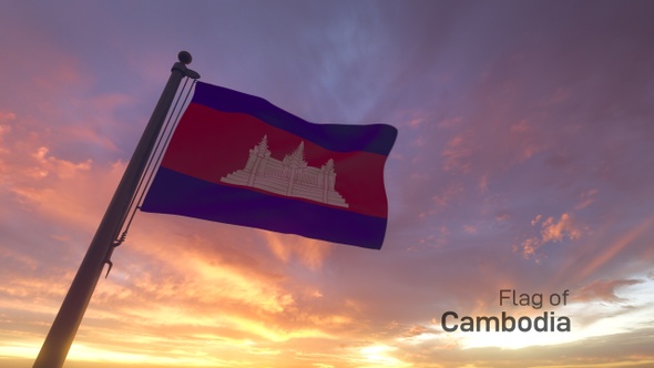 Cambodia Flag on a Flagpole V3