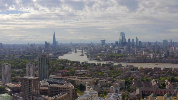 Aerial View of the Distant London Skyline From Docklands