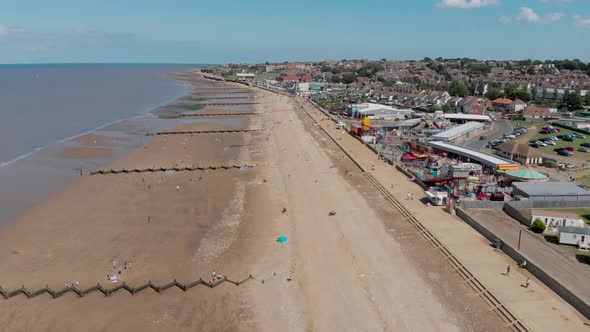 Aerial footage of the British seaside town of Hunstanton Norfolk in the UK