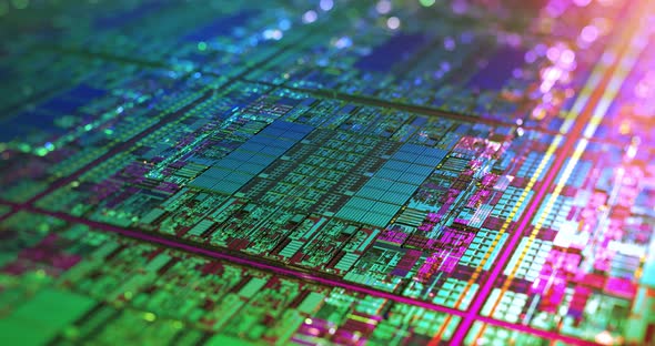 CPU Circuitry Die Shot Technology Background. 