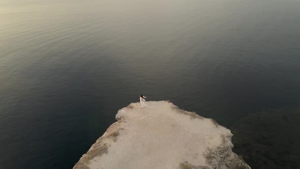 Bride After Wedding in Honeymoon, Ocean Drone View