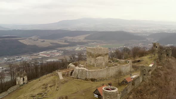 Aerial view of castle in Velky Saris city in Slovakia