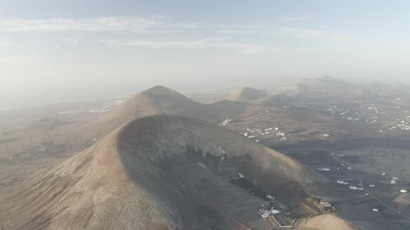 Aerial view of volcanic formation on Lanzarote island, Canary Islands, Spain.