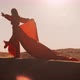 An Asian Woman in a Red Dress Dancing Against the Sun at Sunset on Sand Dunes - VideoHive Item for Sale
