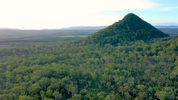 Aerial view of Mt Tunbubudla, Glass House Mountains, Queensland, Australia.