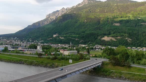 Aerial view of Vaduz city, capital of Principality of Liechtenstein, Europe