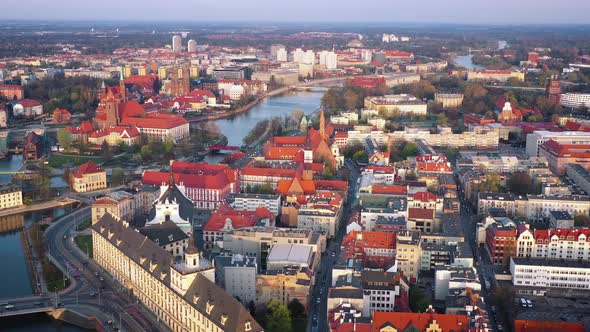 View From the Height on the Historic City Center and the Odra River